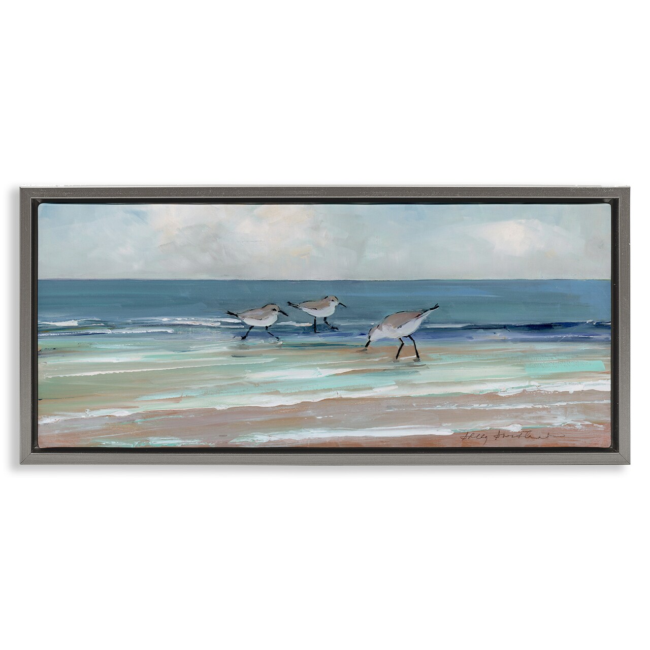 Stupell Industries Panoramic Sandpipers on Shoreline Framed Floater Canvas Wall Art